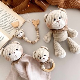 Resim Amigurumi Naturel Ayıcık Oyuncağım - 4 parça bebek seti 