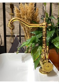 Resim İsaoğlu Yapı Altın Rustik Mutfak Bataryası Musluk Gold Premium Işlemeli Rustik Evye Bataryası Gold 
