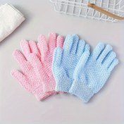 Resim 2 Adet Peeling Duş Eldiveni - Pembe & Mavi Naylon Vücut Ovucu, Hızlı Duş, Ayak & Sırt Ovma, Yüksek Esneklikli Çamur Temizleme, Kokusuz, Derin Temizlik için Dayanıklı Dokulu Yüzey 