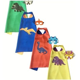 Resim Elmpaly Royal Blue Dino Parti Kostümü Çocuk Pelerin Ve Maske Seti 