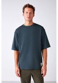 Resim Grimelange Joel Erkek %100 Organik Pamuklu Kalın Kumaşlı Özel Dokulu Etiket Detaylı Oversize Yeşil T-shirt 