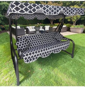 Resim Lüks 3 Kişilik Bahçe Salıncağı Lüks Kumaşlı Karaçatı Desen 3 Kişilik Salıncak Buyuk Salıncak Siyah 