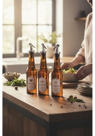 Resim Cam Yağlık - 3 Lü Pratik Kapaklı Yağlık - Sirkelik 350 Ml. Yağdanlık Kahverengi 
