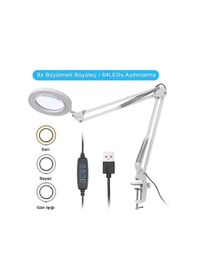 Resim Hpy Pazar 33 Cm Çift Kollu Usb Kontrollü Aydınlatmalı Büyüteç 64 Led, 8x 