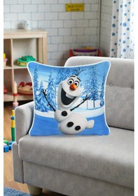 Resim Kırlent Kılıfı 2'li Kardan Adam Ve Geyik Desenli 45x45 Raşel Örme Kadife Çift Taraflı Dijital Baskı Beyaz Biyeli Çok Renkli 