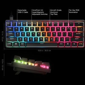 Resim Steelseries Apex Pro Mini Gen 3 Omnipoint 3.0 Hipermanyetik Switch Rgb Mekanik Kablolu Oyuncu Klavyesi (Uk) 