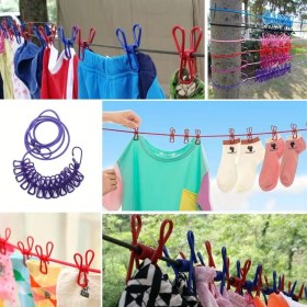 Resim MCM Group 12 Mandallı Lastikli Esneyen Çamaşaır Ipi Seyahat Tipi Taşınabilir Çamaşır Asma Ipi 