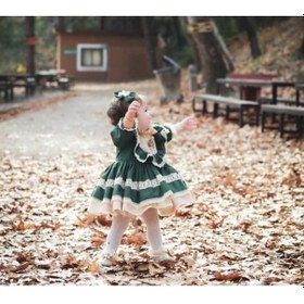 Resim H L Y Karol Tasarım Yeşil Krem Vintage Kız Bebek Elbisesi, Özel Dikim Kız Çocuk Elbisesi, Doğum Günü Elbisesi, Fotoğraf Yeşil 