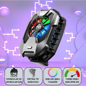 Resim Polham Rgb Işıklı Turbo Telefon Soğutucu 6000 Rpm Turbo Fan, Fırtına Tip Soğutma, Telefon Soğutucu 