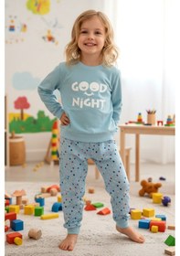 Resim Kız Çocuk Pamuklu Desenli Pijama Takımı 250575 Mavi02 Mavi02 