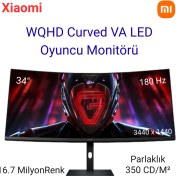 Resim Xiaomi G34WQI 34" 1 Ms Wqhd Curved 180 Hz Oyuncu Monitörü+Dısplayport Kablo Hediye 