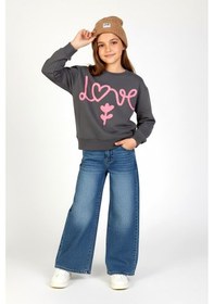 Resim Kız Çocuk İşleme Detaylı Sweat Dmb-9897 Füme 