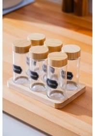 Resim Acar Calix 6'lı Bambu Standlı Baharatlık Takımı Şeffaf 