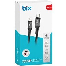 Resim Bix BX07CC 100 W Hi-Speed 20 Gbps 4K 60Hz Örgülü Metalik Başlıklı Type-C Şarj Data ve Görüntü Kablosu Koyu Gri 1 M 