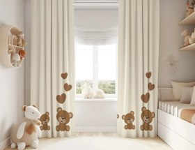 Resim Halı Vagonu HV269 Ayıcıklı Desen Çocuk Odası Kadife Kumaş Fon Perde - 140x240 / Çift Kanat 