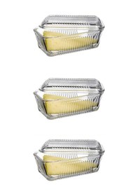 Resim Paşabahçe 97711 3 lü Cam Tereyağlık Kapaklı Kahvaltılık Şeffaf 