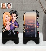 Resim Bk Gift Kişiye Özel Sevgililer Karikatürlü Ahşap Biblo Telefon Standı-3 