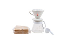 Resim Feyza Design V60 Seramik Demleme Seti, Dripper, Sürahi, Filtre Kağıdı ve Ölçü Kaşığı 