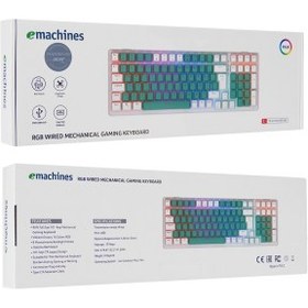 Resim ACER eMachines, EAK100, Yeşil/Beyaz, USB Kablolu, RGB Backlight, RED Switch, Mekanik, Türkçe Q, 100 Tuşlu, Gaming Klavye 