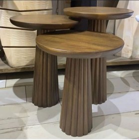 Resim Wood 3 Lü Set Mantar Yan Sehpa Modern Ahşap Ceviz Renk Fiskos / Çiçeklik Ceviz 