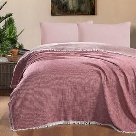 Resim Maxstyle Müslin Çift Kişilik Yatak Örtüsü Gül kurusu 220x240 cm 