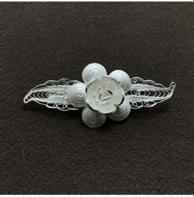 Resim Çiçek Model Elİşçiliği Telkari Gümüş Broş Yaka İğnesi 