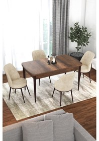 Resim Canisa Concept Kor Serisi 70x114 Açılabilir Mutfak Masası Takımı Barok Desen Masa 4 Krem Sandalye Krem 