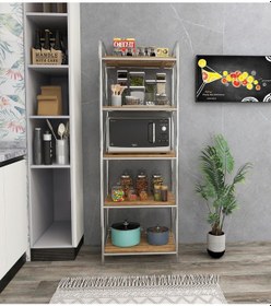 Resim Başak Krom 5 Katlı Düzenleyici Raf Mikrodalga Kavanoz Rafı Çok Amaçlı Mutfak Rafı 