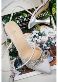 Resim Bulutmod Ba04236 Kadın Saten Bilekten Bağlamalı Taşlı Fiyonkl Gümüş Siyah 