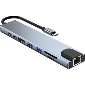 Resim Tr-36 8 Port MacBook Uyumlu Hub Type-C To 4K Hdtv - 2x Usb3.0 2xusb C Pd - RJ45 Ethernet - Sd-Micro Sd Kart Okuyucu 