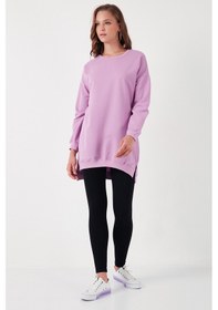 Resim Lela Modest Pamuklu Bisiklet Yaka Oversize Fit Bayan Tunik 5864896 Lila 