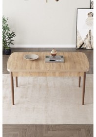 Resim Arel Meşe 80x132 Açılabilir Mdf Masa Yemek Odası Takımı, Mutfak Takımı 4 Adet Sandalye, 1 Bench Meşe Masa - 4+1 Füme - Ceviz Ayak 