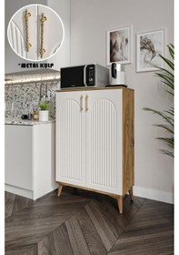 Resim Kale Metal Kulp Çok Amaçlı Dolap Mutfak Balkon Kiler Banyo Ayakkabılık Dolabı Ekru Ceviz 