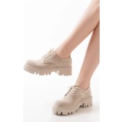 Resim Ellolita Luxury Shoes 868-754 Bej Süet Bağcıklı Günlük Yüksek Tabanlı Loafer Ayakkabı 