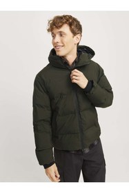 Resim Jack&Jones Oversize Kapüşonlu Şişme Mont - Kışlık Erkek Mont - Haki / XL 
