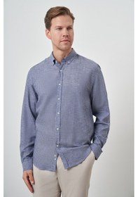 Resim Erkek Lacivert Keten Dynamic Fit Düğmeli Yaka Gömlek 25ys004017200 Lacivert Lacivert 