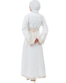 Resim Zaytoon Tesettür Elbise Filistin Nakışlı Modern Beyaz Kaftan Geleneksel Şıklık 