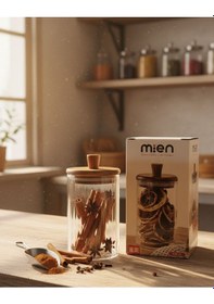 Resim 420 Ml Akasya Kapaklı Cam Baharatlık Saklama Kavanozu Mien Tekli Baharatlık Kahverengi - Şeffaf 