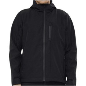 Resim Kant Softshell Rüzgar Ve Suya Dayanıklı Kapüşonlu Ceket Mont Siyah Çok Renkli 