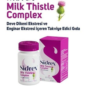 Resim Sidrex Milk Thistle Complex Deve Dikeni Eki ve Enginar Eki İçeren Takviye Edici Gıda 60 Kapsül 