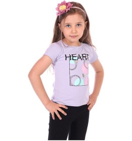 Resim Toontoy Kids Toontoy Kız Bebek Heart Baskılı Tişört Mavi 