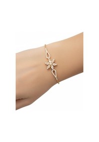 Resim Çekirdekjewelry 925 Ayar Gümüş Zirkon Taşlı Çiçek Figürlü Zarif Altın Renk Kadın Bileklik Sarı Şampanya 