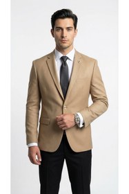 Resim Plus Scorpion Erkek Blazer Ceket Twill Dokuma Likralı Notch Yaka 1 Düğmeli Çift Yırtmaçlı Slim Fit 