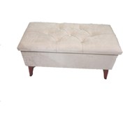 Resim Krem Sandıklı Ayak Ucu Puf Bench Sandıklı Bahçe Balkon Sandalyesi 100x35 Cm Ölçülü 