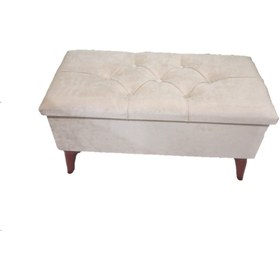 Resim Krem Sandıklı Ayak Ucu Puf Bench Sandıklı Bahçe Balkon Sandalyesi 100x35 Cm Ölçülü 