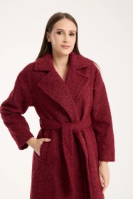Resim Bordo Buklet Kaşe Oversize Kaban Bordo 