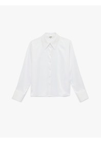 Resim Koton Slim Fit Uzun Kollu Düğmeli Klasik Yaka Saten Gömlek Kırık Beyaz 6sak60092pw Ekru 