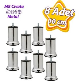 Resim 8 Adet Metal Destek Ayağı 10 Cm Krom Mobilya Kanepe Baza Koltuk Ünite Ayakları Metrik 8 Civatalı İnce Diş 
