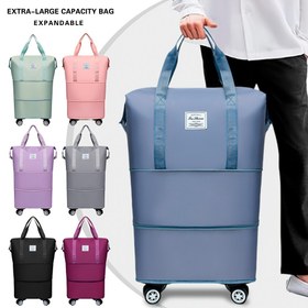 Resim 1 X Oxford Kumaş Seyahat Duffel Çantası - Çok Yönlü, Kalın, 3 Katmanlı Genişletilebilir, Ekstra Büyük Kapasiteli, Omni-Directional Tekerleklerle Katlanabilir, Sabit Omuz Askılı Fermuarlı Tatil Valizi ve, Elde Yıkanabilir, Noel Hediyesi 