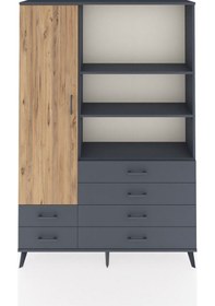 Resim Arges Dolap 7 Raflı 6 Çekmeceli Tek Kapaklı 132x30x195 Antrasit-çam/antrasit Atlas Çam/antrasıt 